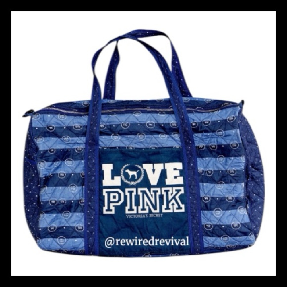 💙 Victoria’s Secret PINK Quilted Love PINK Duffle Bag Blue Vintage 86 Monogram 💙